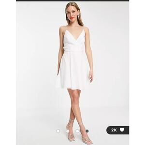 ASOS DESIGN cami wrap mini dress with lace-up back in white size 8